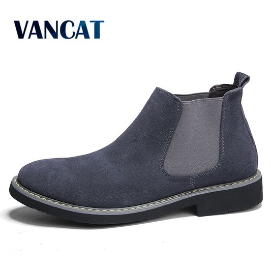 New Men Chelsea Boots Ankle Boots Fashion Men's Brand Cow suede Leather Quality Slip Ons Motorcycle Warm Men's Boots Big Size 46