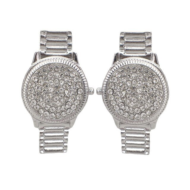 Luxury Crystal Watch Stud Earrings For Women Unique Design Punk Rhinstone Statement Earrings Jewelry Gift UKEN
