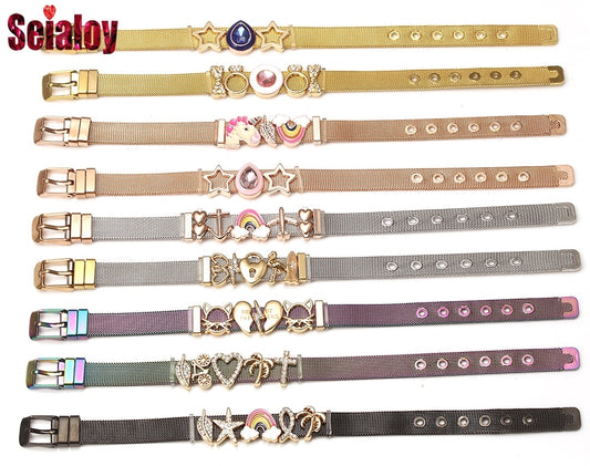 SEIALOY New Stainless Steel Mesh Watch Bracelets For Women Men Couple Lover Golden Unicorn Charm Brands Bracelet Bangle Jewelry
