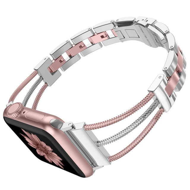 Womens Stainless Steel Bands For Apple Watch Women Bracelet Removal Links Strap with Jewelry Buckle for iWatch Series 5 4 3 2 1