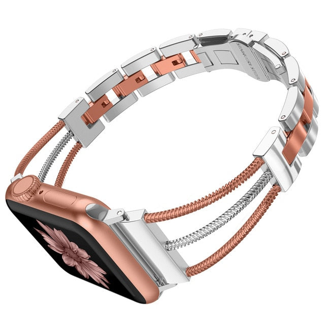 Womens Stainless Steel Bands For Apple Watch Women Bracelet Removal Links Strap with Jewelry Buckle for iWatch Series 5 4 3 2 1