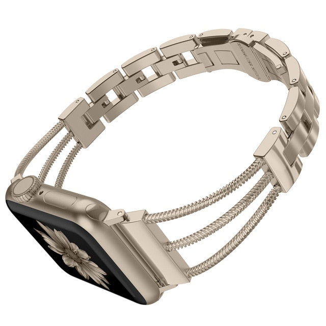 Womens Stainless Steel Bands For Apple Watch Women Bracelet Removal Links Strap with Jewelry Buckle for iWatch Series 5 4 3 2 1