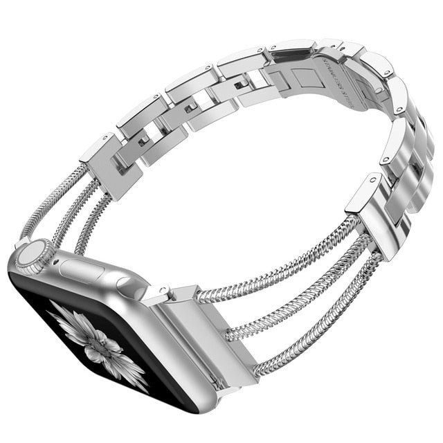 Womens Stainless Steel Bands For Apple Watch Women Bracelet Removal Links Strap with Jewelry Buckle for iWatch Series 5 4 3 2 1