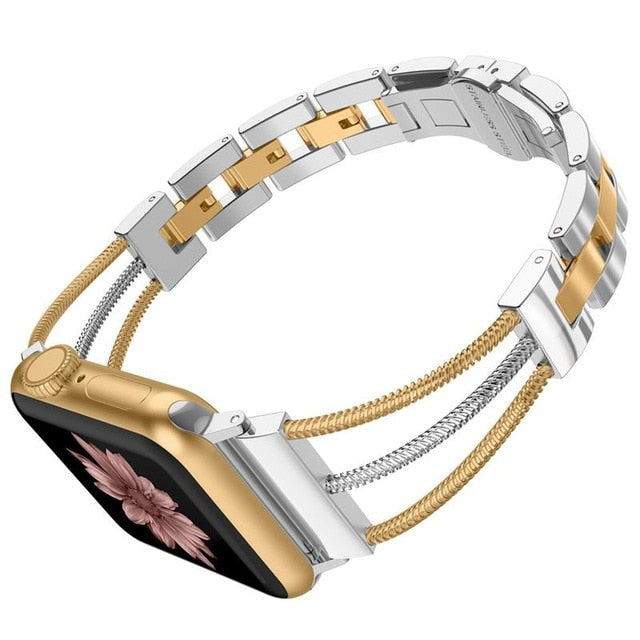 Womens Stainless Steel Bands For Apple Watch Women Bracelet Removal Links Strap with Jewelry Buckle for iWatch Series 5 4 3 2 1