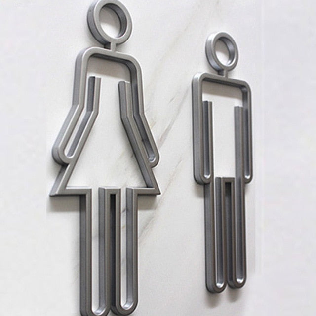 Acrylic Toilet Symbol Adhesive Backed Bathroom Toilet Door Sign for Hotel,Office,Home,Restaurant (Gold)