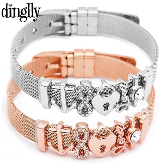 DINGLLY Fashion Stainless Steel Mesh Bracelets For Women Watch Chain Couples Girls Charm Bead Brands Bracelet & Bangles Jewelry
