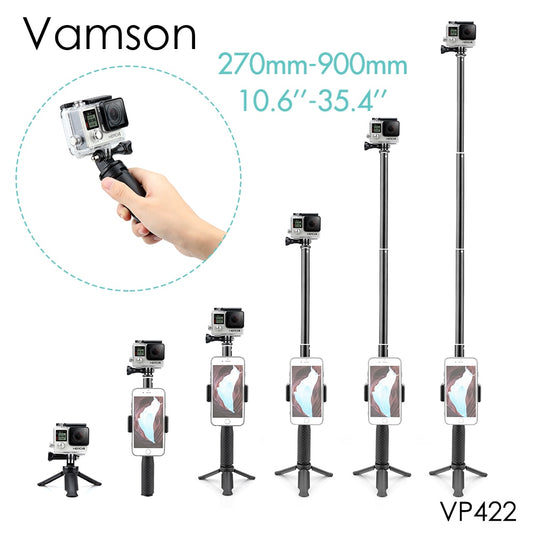 Vamson for Gopro Accessories Tripod Monopod Adjustable Selfie Stick for GoPro Hero 8 7 6 5 for Xiaomi Yi SJCAM for Phone VP422
