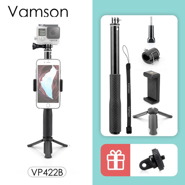 Vamson for Gopro Accessories Tripod Monopod Adjustable Selfie Stick for GoPro Hero 8 7 6 5 for Xiaomi Yi SJCAM for Phone VP422