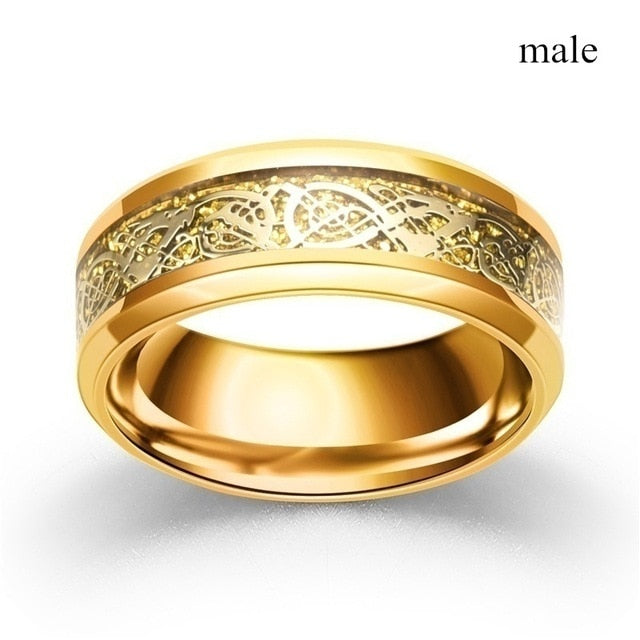 Fashion Jewelry Couple Rings Vintage Dragon Stainless Steel Men Ring Romantic Heart Zircon Ring Set Bridal Engagement Gift