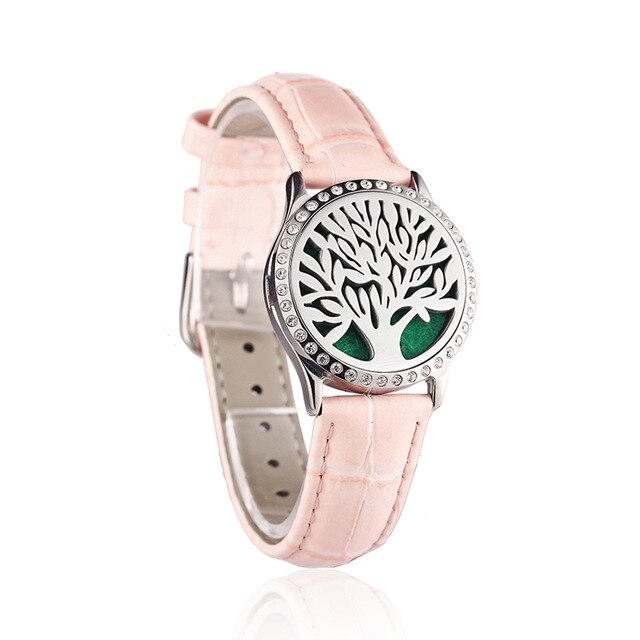 Pink Watch Locket Bracelet Genuine Leather Crystal Stainless Steel Men Woman Bangle Essential Oil Aroma Diffuser Locket Bracelet