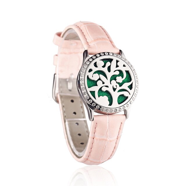 Pink Watch Locket Bracelet Genuine Leather Crystal Stainless Steel Men Woman Bangle Essential Oil Aroma Diffuser Locket Bracelet