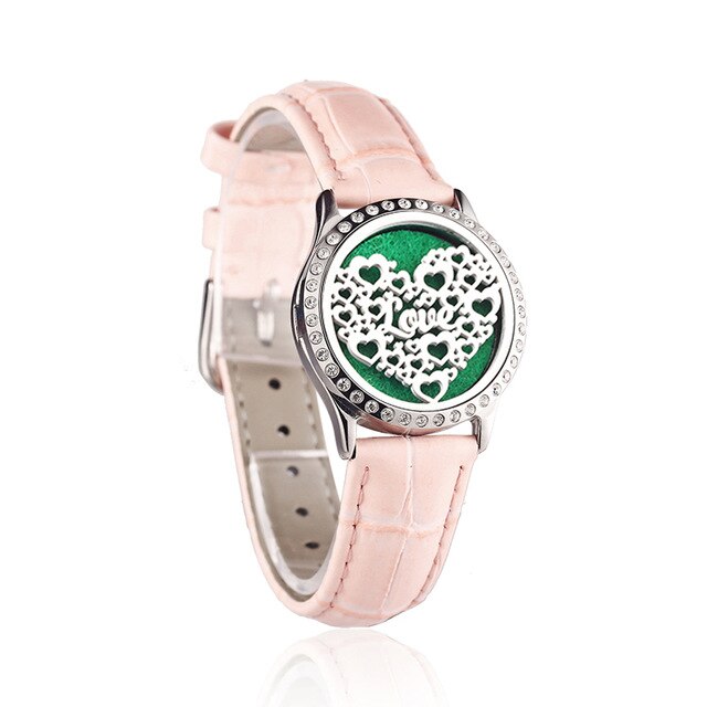 Pink Watch Locket Bracelet Genuine Leather Crystal Stainless Steel Men Woman Bangle Essential Oil Aroma Diffuser Locket Bracelet