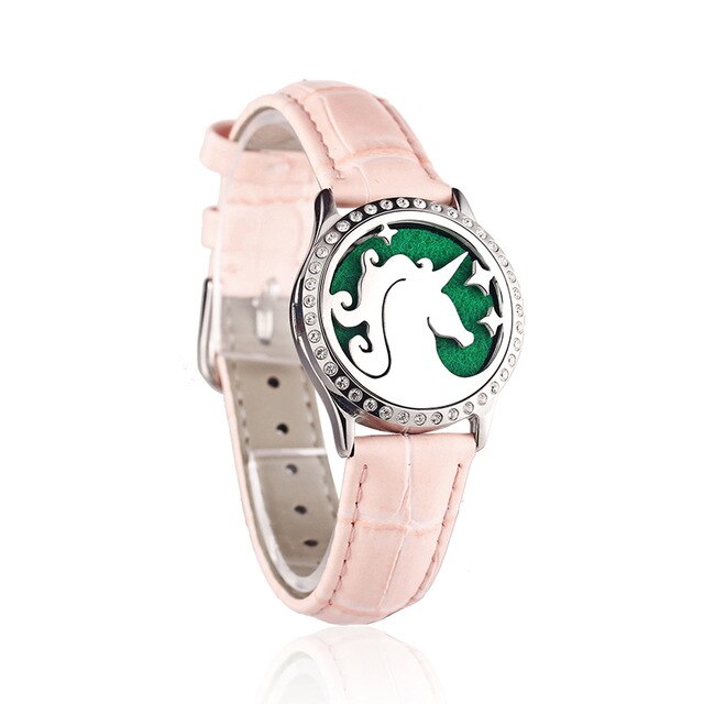 Pink Watch Locket Bracelet Genuine Leather Crystal Stainless Steel Men Woman Bangle Essential Oil Aroma Diffuser Locket Bracelet