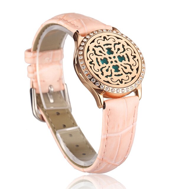 Pink Watch Locket Bracelet Genuine Leather Crystal Stainless Steel Men Woman Bangle Essential Oil Aroma Diffuser Locket Bracelet