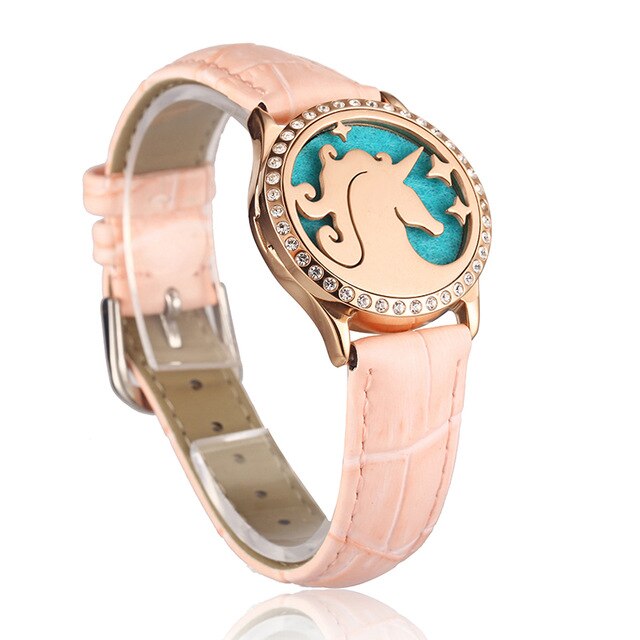 Pink Watch Locket Bracelet Genuine Leather Crystal Stainless Steel Men Woman Bangle Essential Oil Aroma Diffuser Locket Bracelet