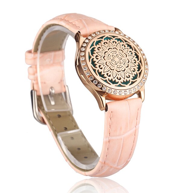 Pink Watch Locket Bracelet Genuine Leather Crystal Stainless Steel Men Woman Bangle Essential Oil Aroma Diffuser Locket Bracelet