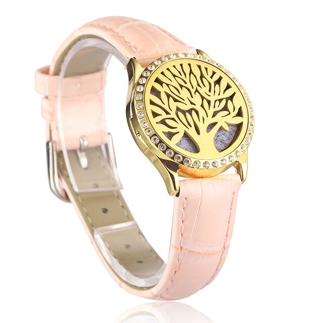 Pink Watch Locket Bracelet Genuine Leather Crystal Stainless Steel Men Woman Bangle Essential Oil Aroma Diffuser Locket Bracelet