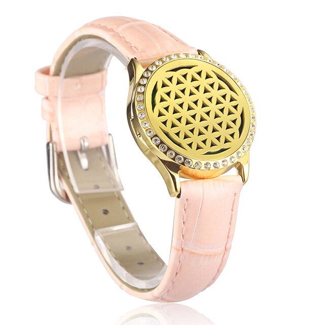 Pink Watch Locket Bracelet Genuine Leather Crystal Stainless Steel Men Woman Bangle Essential Oil Aroma Diffuser Locket Bracelet