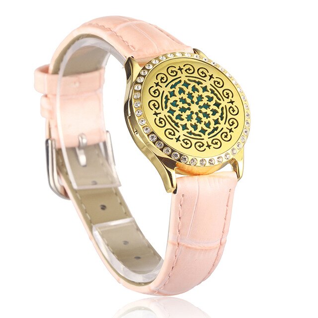 Pink Watch Locket Bracelet Genuine Leather Crystal Stainless Steel Men Woman Bangle Essential Oil Aroma Diffuser Locket Bracelet