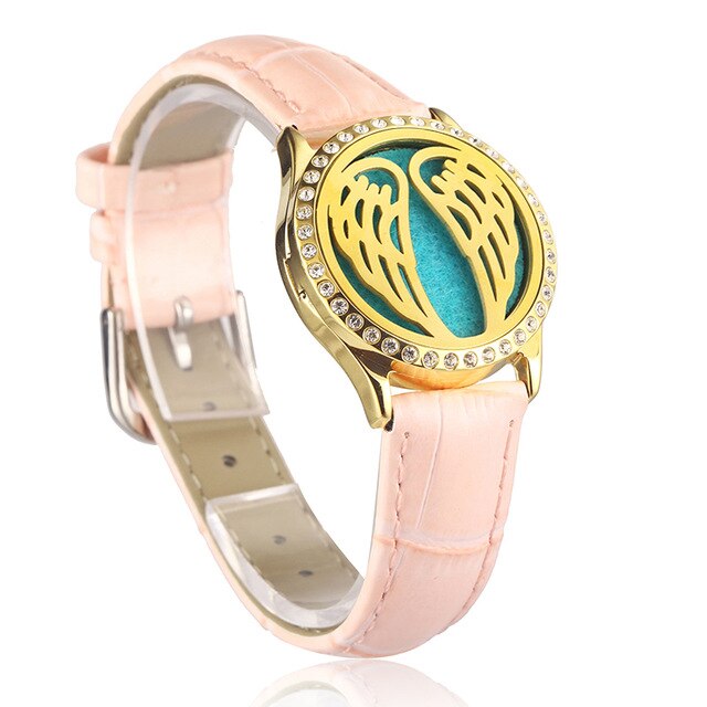 Pink Watch Locket Bracelet Genuine Leather Crystal Stainless Steel Men Woman Bangle Essential Oil Aroma Diffuser Locket Bracelet