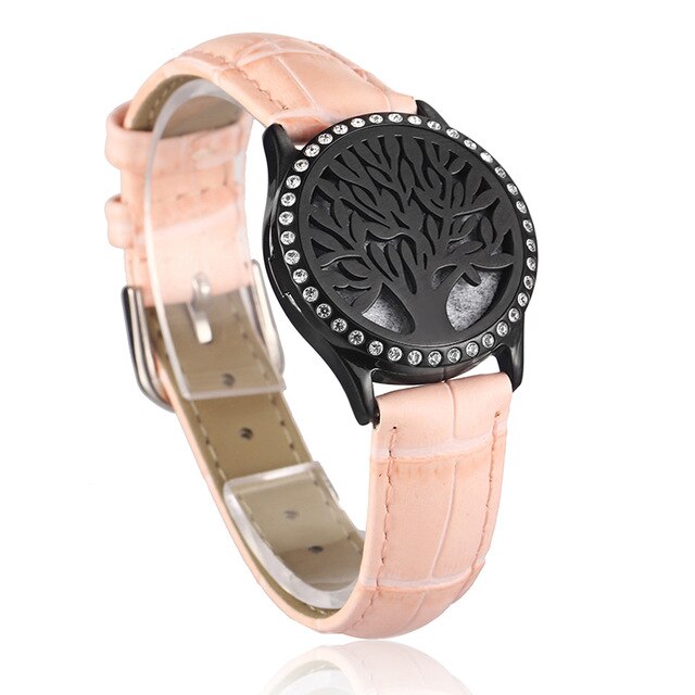 Pink Watch Locket Bracelet Genuine Leather Crystal Stainless Steel Men Woman Bangle Essential Oil Aroma Diffuser Locket Bracelet