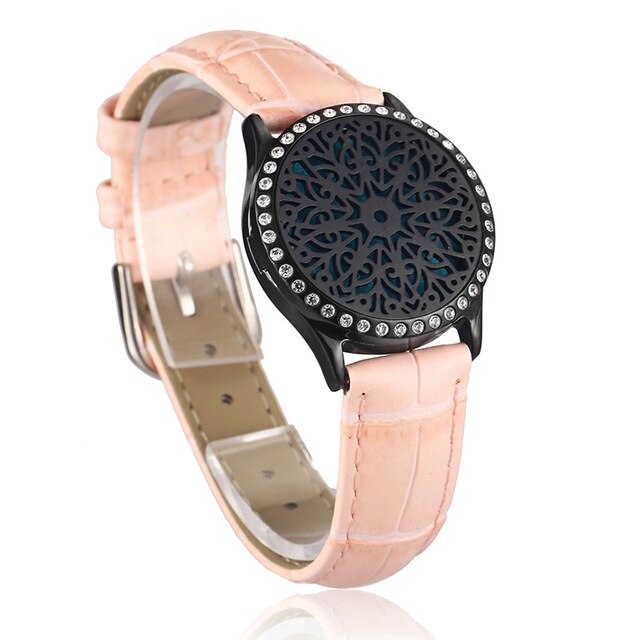Pink Watch Locket Bracelet Genuine Leather Crystal Stainless Steel Men Woman Bangle Essential Oil Aroma Diffuser Locket Bracelet