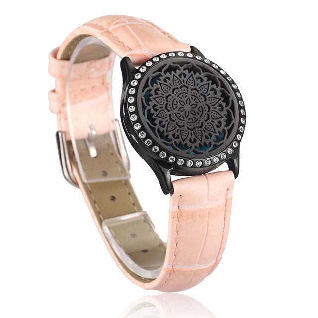 Pink Watch Locket Bracelet Genuine Leather Crystal Stainless Steel Men Woman Bangle Essential Oil Aroma Diffuser Locket Bracelet
