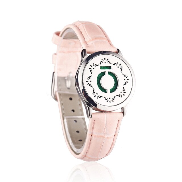Pink Watch Locket Bracelet Genuine Leather Crystal Stainless Steel Men Woman Bangle Essential Oil Aroma Diffuser Locket Bracelet