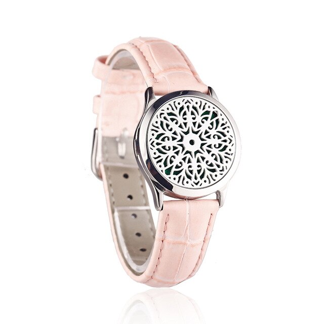 Pink Watch Locket Bracelet Genuine Leather Crystal Stainless Steel Men Woman Bangle Essential Oil Aroma Diffuser Locket Bracelet