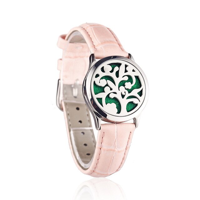 Pink Watch Locket Bracelet Genuine Leather Crystal Stainless Steel Men Woman Bangle Essential Oil Aroma Diffuser Locket Bracelet