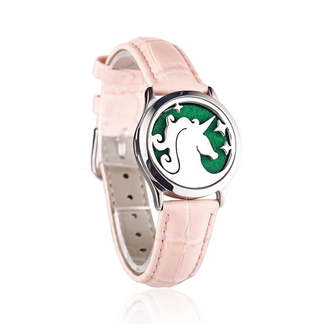 Pink Watch Locket Bracelet Genuine Leather Crystal Stainless Steel Men Woman Bangle Essential Oil Aroma Diffuser Locket Bracelet