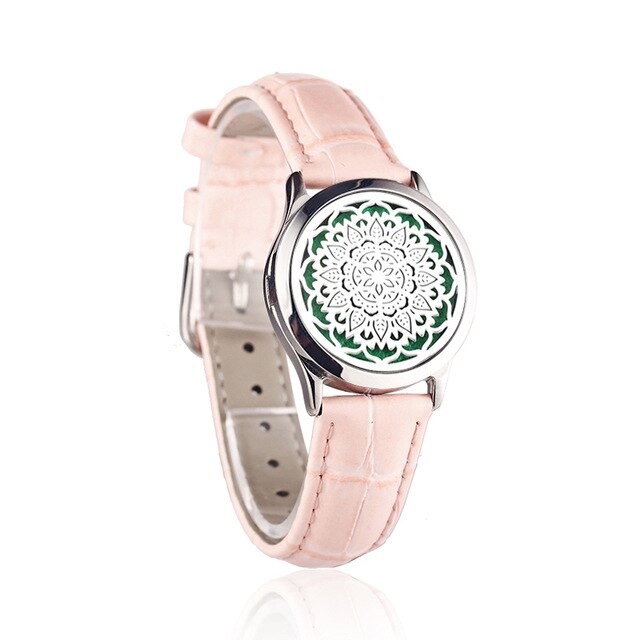 Pink Watch Locket Bracelet Genuine Leather Crystal Stainless Steel Men Woman Bangle Essential Oil Aroma Diffuser Locket Bracelet