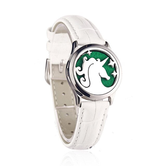 White Leather Bracelet Watch Locket Crystal Stainless Steel Men Woman Bangle Essential Oil Aroma Diffuser Locket Bracelet
