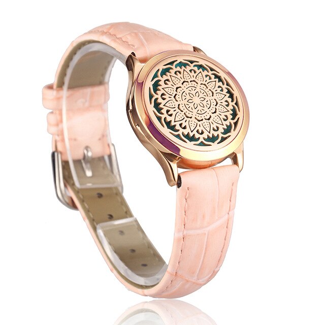 White Leather Bracelet Watch Locket Crystal Stainless Steel Men Woman Bangle Essential Oil Aroma Diffuser Locket Bracelet
