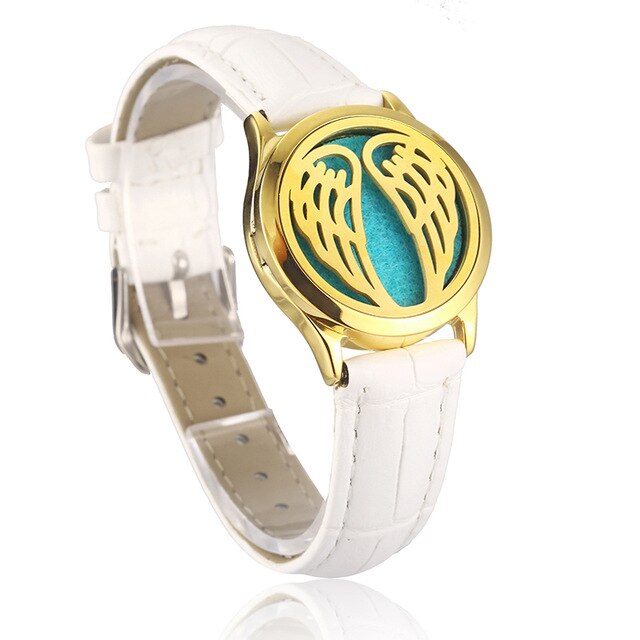 White Leather Bracelet Watch Locket Crystal Stainless Steel Men Woman Bangle Essential Oil Aroma Diffuser Locket Bracelet