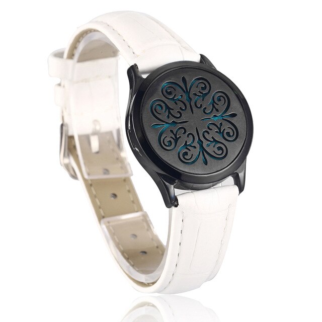White Leather Bracelet Watch Locket Crystal Stainless Steel Men Woman Bangle Essential Oil Aroma Diffuser Locket Bracelet