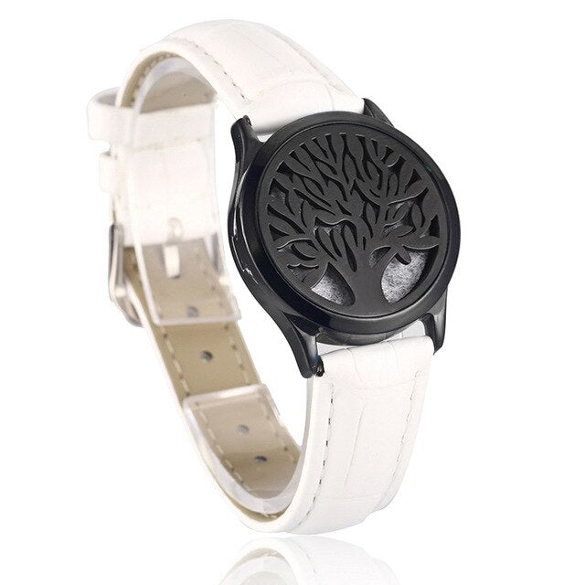 White Leather Bracelet Watch Locket Crystal Stainless Steel Men Woman Bangle Essential Oil Aroma Diffuser Locket Bracelet