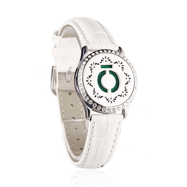 White Leather Bracelet Watch Locket Crystal Stainless Steel Men Woman Bangle Essential Oil Aroma Diffuser Locket Bracelet