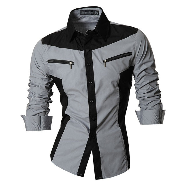 jeansian Spring Autumn Features Shirts Men Casual Shirt Long Sleeve Slim Fit Male Shirts Zipper Decoration (No Pockets) Z018