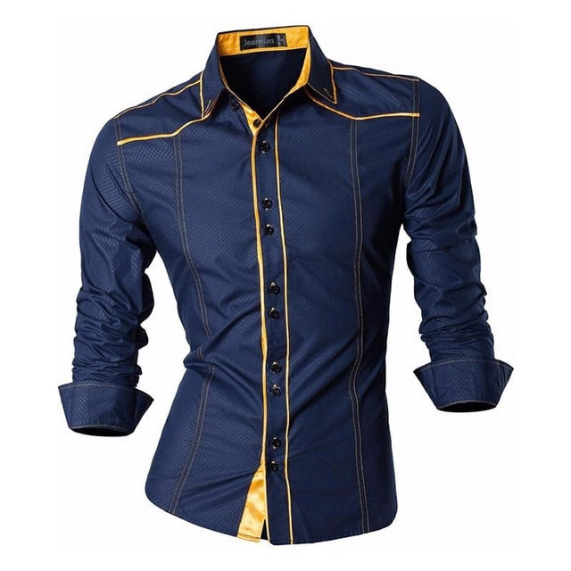 jeansian Spring Autumn Features Shirts Men Casual Shirt Long Sleeve Slim Fit Male Shirts Zipper Decoration (No Pockets) Z018