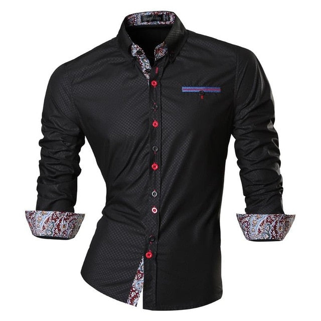 jeansian Spring Autumn Features Shirts Men Casual Shirt Long Sleeve Slim Fit Male Shirts Zipper Decoration (No Pockets) Z018