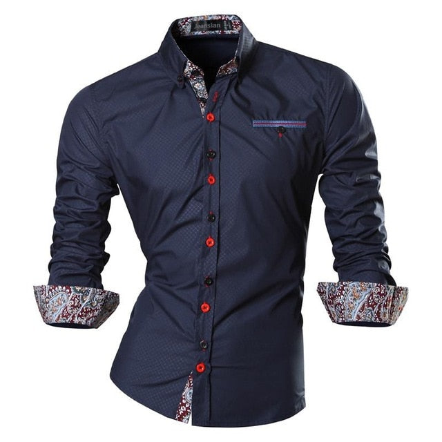 jeansian Spring Autumn Features Shirts Men Casual Shirt Long Sleeve Slim Fit Male Shirts Zipper Decoration (No Pockets) Z018
