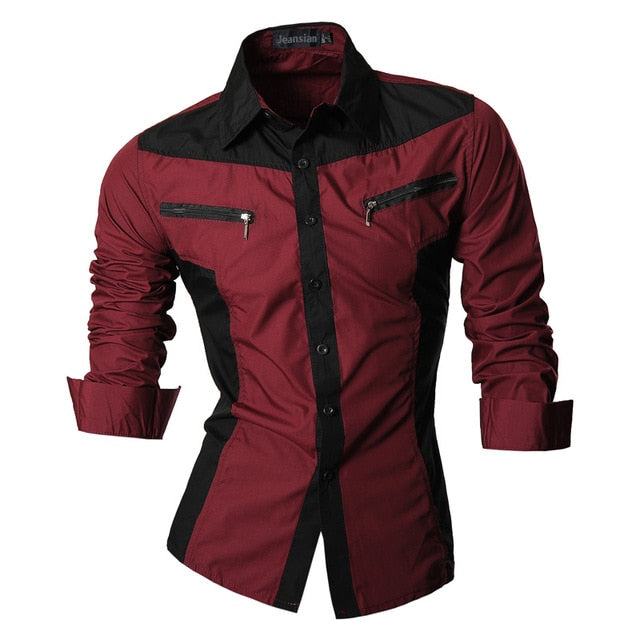 jeansian Spring Autumn Features Shirts Men Casual Shirt Long Sleeve Slim Fit Male Shirts Zipper Decoration (No Pockets) Z018