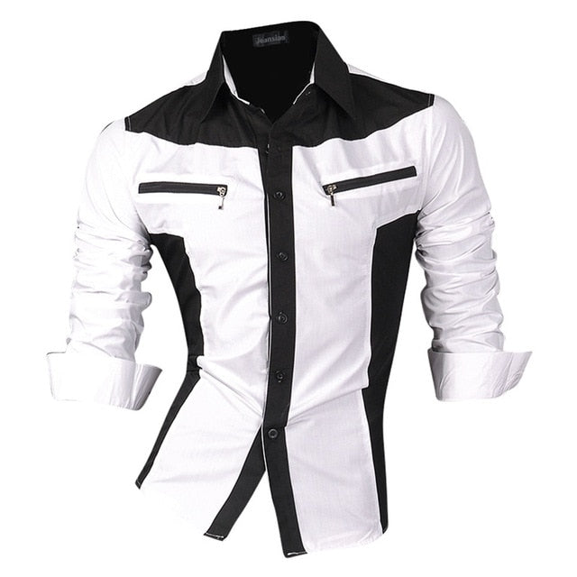 jeansian Spring Autumn Features Shirts Men Casual Shirt Long Sleeve Slim Fit Male Shirts Zipper Decoration (No Pockets) Z018