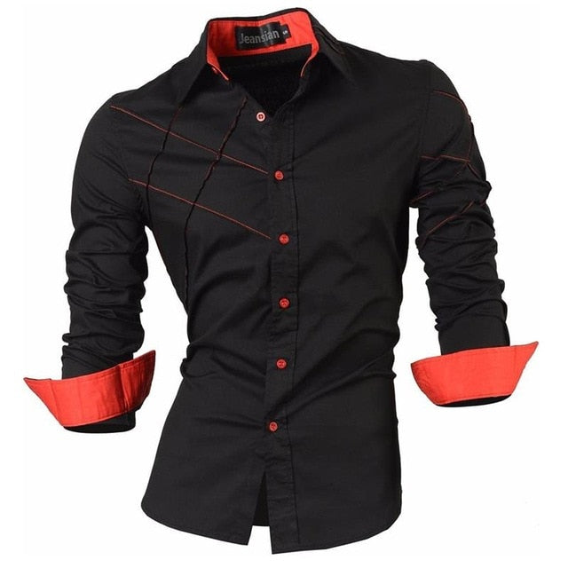 jeansian Spring Autumn Features Shirts Men Casual Shirt Long Sleeve Slim Fit Male Shirts Zipper Decoration (No Pockets) Z018