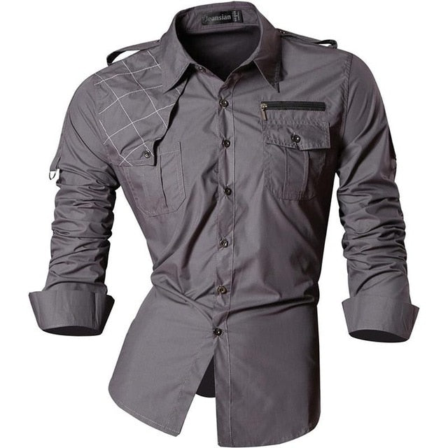 jeansian Spring Autumn Features Shirts Men Casual Shirt Long Sleeve Slim Fit Male Shirts Zipper Decoration (No Pockets) Z018