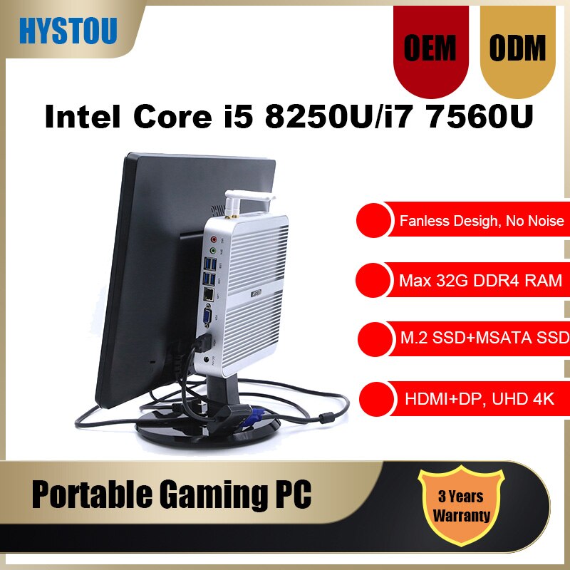 Intel Core i5 8250U 7260 Personal Computer Windows 10pro HDMI VGA Fanless Mini PC 4K HTPC i7 7500U 7560U Iris Plus 640 Desktop