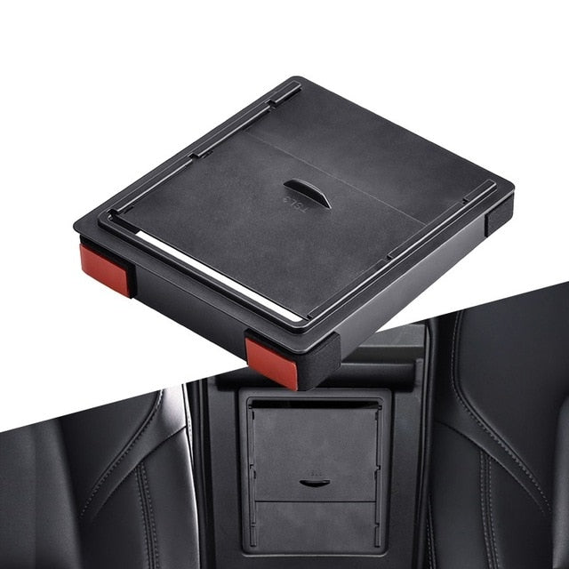 Car Accessories For Tesla Model 3 Auto Armrest Box Storage Organizer Containers Transparent Hidden Holder Box 2017 2018 2019