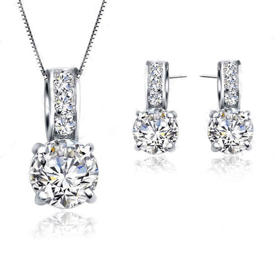 European Brand 925 Sterling Silver Cubic Zircon Pendant  Necklace/Earring Women Jewelry Sets Wholesale