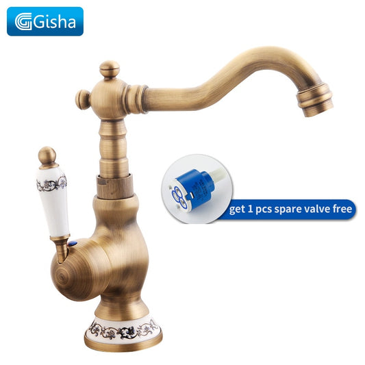 Gisha Antique Brass Kitchen Faucet Home Improvement Accessories 360 Swivel Bathroom Basin Sink Mixer Tap Crane G1016